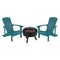 Merrick Lane Ayala 3 Piece Outdoor Leisure Set with Set of 2 Poly Resin Adirondack Chairs and Star and Moon Iron Fire Pit